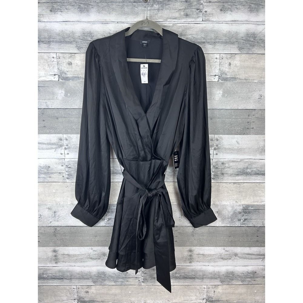Express Women's XL Black Long Sleeve Short Faux Wrap Dress